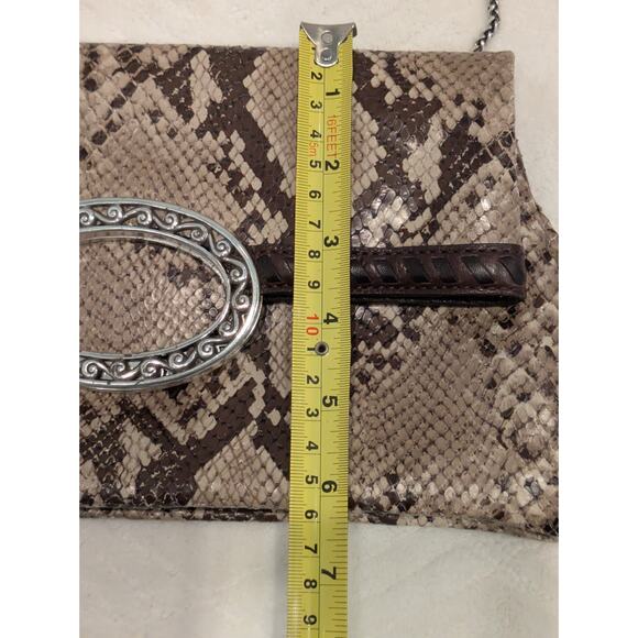 VTG Brighton Snakeskin Leather Fold-over Clutch Bag Purse Silver Chunky Clasp - Picture 12 of 12